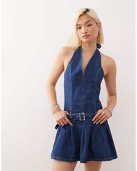 Collusion - 90s Denim Halter Mini Dress With Belt - Lyst
