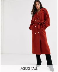 ASOS Asos Design Tall Oversized Belted Maxi Coat - Red