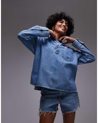 Mango - Denim Overshirt Met Open Kraag - Lyst
