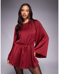 ASOS - Satin Long Sleeve High Neck Romper - Lyst