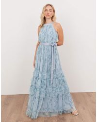 ANAYA - Floral Halter Neck Ruffle Tulle Maxi Dress - Lyst