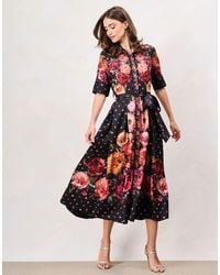 Hope & Ivy - The Merrielle Button Front Shirt Midi Dress With Tie Waist - Lyst