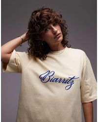 TOPSHOP - Camiseta Amarilla De Corte Cuadrado Con Estampado Gráfico "Biarritz" De Punto De - Lyst