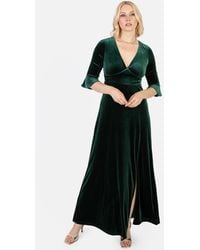 Maya - Velvet V Neck Flute Sleeve Maxi Dress - Lyst