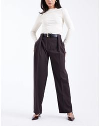 ASOS - Pantalon droit élégant avec taille haute et ceinture - marron à fines rayures - Lyst