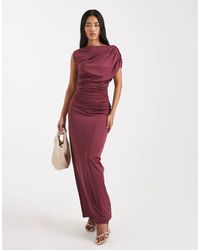4th & Reckless - Exclusive Double Laye Slinky Drape Off Shoulder Detail Sleeveless Maxi Dress - Lyst