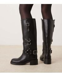 ASOS - Wide Fit Cobra Buckle Harness Knee Boots With Silver Hardware - Lyst