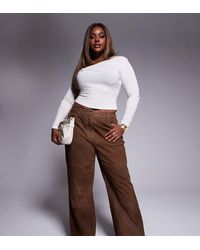 ASOS - Pantalones Color Moca De Pernera Recta Con Diseño De Paneles De Ante De Curve-Marrón - Lyst
