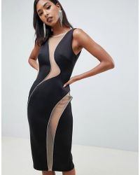 ASOS Cut Out Diamante Mesh Detail Midi Bodycon Dress - Black