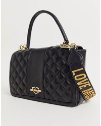 Love Moschino Quilted Faux Leather Logo Strap Shoulder Bag - Black