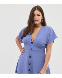 Boohoo Button Through Mini Dress In Blue - Red