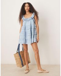 ASOS - – gestuftes camisole-minikleid aus weichem denim - Lyst