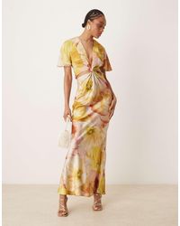 ASOS - Asos Design Tall Satin Knot Detail Cutout Midi Dress - Lyst