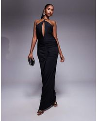 Aria Cove - Ruched Cut Out Front Halterneck Maxi Dress - Lyst