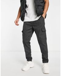 Brave Soul Cuffed Check Cargo Trousers - Grey