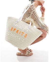 South Beach - Straw Basket Shoulder Bag With Embroidered Detail - Lyst