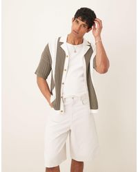ASOS - Relaxed Knitted Revere Neck Button Through Crochet Polo - Lyst