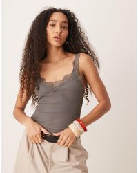Mango - Cotton Mix Wide Strap Lace Trim Detail Vest - Lyst
