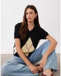 Mango - V Neck Short Sleeve Knitted Top - Lyst