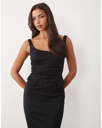 ASOS - Structured Pencil Midi Dress With Corset Waist Detail - Lyst