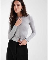 ASOS - Seamless Rib Popper Detail Long Sleeve Top - Lyst