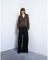 TOPSHOP - Pantaloni Stropicciati Neri A Fondo Ampio - Lyst
