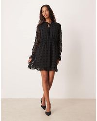 Vila - Dobby Mesh Long Sleeve Mini Dress - Lyst