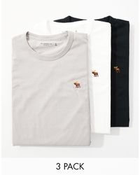 Abercrombie & Fitch - Confezione da 3 t-shirt con logo icona colore nero, grigio e bianco - Lyst