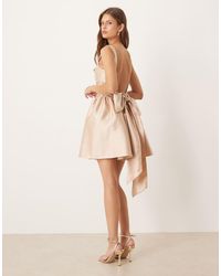 Six Stories - Drop Hem Bow Back Mini Dress - Lyst
