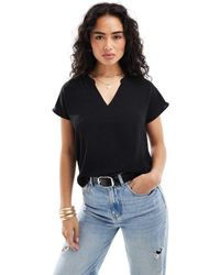 Jdy - Blusa Nera Con Maniche Corte E Scollo A V - Lyst