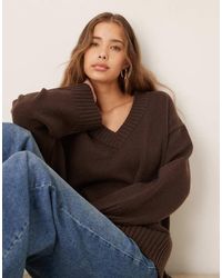 Gina Tricot - Gebreide Sweater Met V-Hals En Wijde Mouwen - Lyst