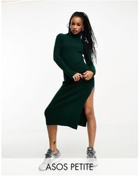 ASOS - Asos Design Petite Knitted Maxi Dress With High Neck And Side Split - Lyst