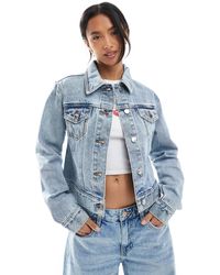 Miss Selfridge - Veste en jean coupe girlfriend - clair délavé - Lyst