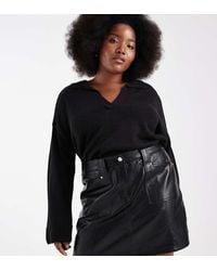 Renee Studio - Plus Exclusive Leather Look Seam Detail Pocket Front Mini Skirt - Lyst