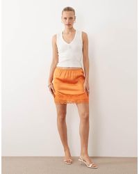 ASOS - Lace Trim Satin Mini Skirt - Lyst