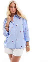 ONLY - Heart Embroidery Shirt - Lyst