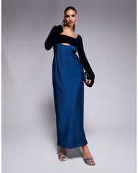 ASOS - Square Neck Velvet Satin Mix Midaxi Dress With Cut Out - Lyst
