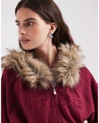 Hollister - Logo Graphic Zip Through Hoodie With Fur Trim - Lyst