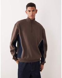 ASOS - Relaxed Half Zip Sweatshirt With Cut And Sew Panels - Lyst