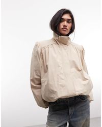 Monki - Trench-coat beige à col montant et manches ballon - Lyst