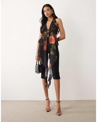 ASOS - Printed Stretch Chiffon Ruffle Top - Lyst