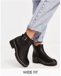 New Look - Wide Fit Flat Chunky Chelsea Boots With Buckle Detail - Lyst