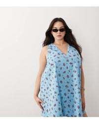 ASOS - Asos Design Curve Cotton Linen V Neck Smock Midi Dress - Lyst