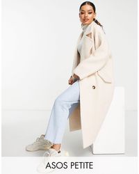 ASOS - Asos design petite - manteau habillé à double boutonnage en laine mélangée bouclée - crème - Lyst