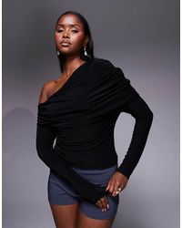 ASOS - Slinky Asymmetric Cape Shoulder Long Sleeve Top - Lyst