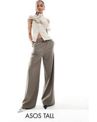 ASOS - Asos design tall - pantalon à pinces coupe ample et ajustée en tissu brossé avec détail noué à la taille - kaki - Lyst