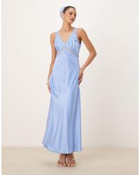 OMNES - Aurelia Lace Trim Satin Maxi Dress - Lyst