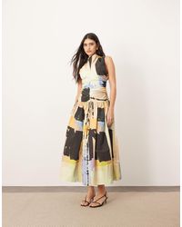 ARRANGE - Drop Waist Ruched Detail Funnel Neck Midi Dress - Lyst