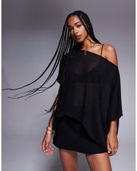 ASOS - Mesh Sheer Slouchy Longline Off Shoulder Top - Lyst