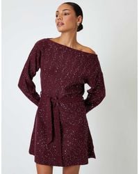 Threadbare - Knitted Sequin Slash Neck Mini Dress - Lyst
